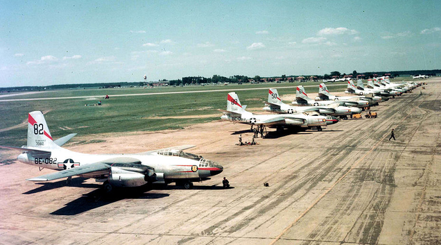 North American B-45 Tornadoes of the 47th Bombardment Wing on the tarmac at Langley Air Force Base in Virginia in 1952. (US Air Force)